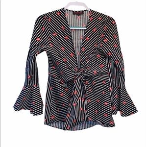 Mishca blouse blouse stripes with lips print long bell sleeves Size medium